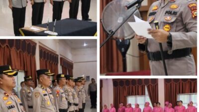 Kapolres Kuansing Pimpin Upacara Sertijab 2 PJU dan 2 Kapolsek