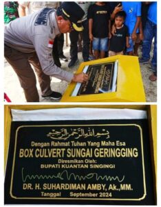 Bupati Kuansing Suhardiman Amby  Meresmikan Box Culvert dan Jembatan di Desa Geringging Baru