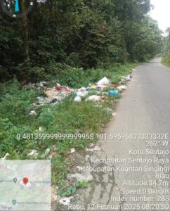 Jorok! Tumpukan Sampah Berserakan di Pinggir Jalan Hutan Lindung Sentajo Raya