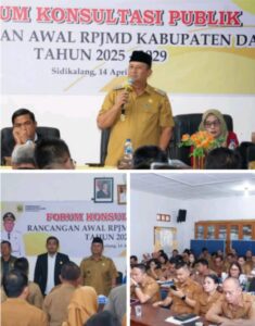 Wakil Bupati Dairi Buka Penyelenggaraan Forum Konsultasi Publik Rancangan Awal RPJMD Kabupaten Dairi Tahun 2024-2029.