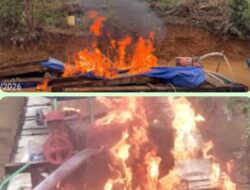 Mak Oi ! Menyalaa Bonar ! Polsek Benai Bakar Tiga Rakit PETI, Asok Mambubuang ke Udara