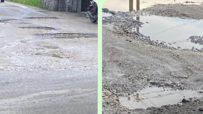 Miris! Akses Jalan Pasar Benai Menuju Simpang 4 Jembatan Rusak Parah, Warga Minta Pemerintah Segera Memperbaiki